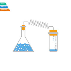 Image showing Flat design icon of chemistry reaction with two flask