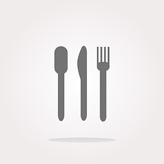 Image showing fork and knife. Eat sign icon. Cutlery etiquette rules symbol. Circle and square buttons. Flat design set.