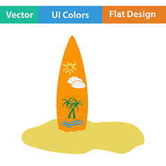 Image showing Flat design icon of surfboard