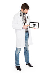 Image showing Doctor holding tablet - Warning! Biohazard!