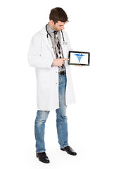 Image showing Doctor holding tablet - Caduceus symbol