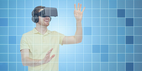 Image showing happy man in virtual reality headset or 3d glasses