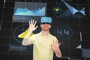 Image showing happy man in virtual reality headset or 3d glasses