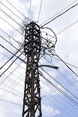 Image showing Many wires on an old electric pole