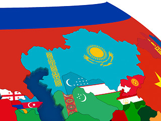 Image showing Kazakhstan on 3D map with flags
