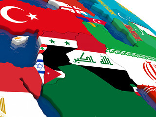 Image showing Israel, Lebanon, Jordan, Syria and Iraq region on 3D map with fl