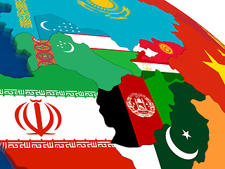 Image showing Central Asia on 3D map with flags