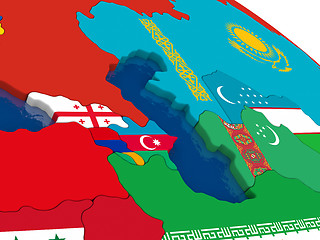 Image showing Caucasus region on 3D map with flags