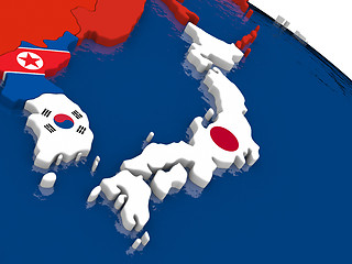 Image showing Japan on 3D map with flags