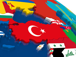 Image showing Turkey on 3D map with flags