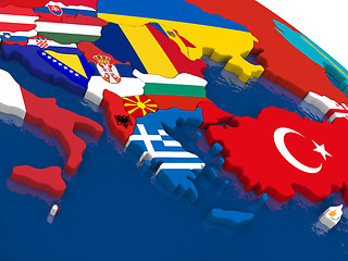 Image showing Greece on 3D map with flags