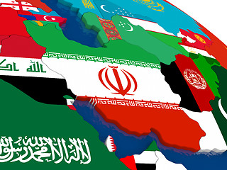 Image showing Iran on 3D map with flags
