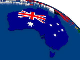 Image showing Australia on 3D map with flags