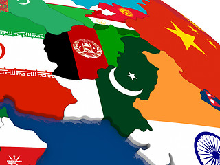 Image showing Afghanistan and Pakistan on 3D map with flags