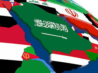 Image showing Arab peninsula on 3D map with flags