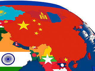 Image showing China on 3D map with flags