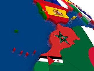 Image showing Morocco on 3D map with flags