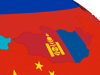 Image showing Mongolia on 3D map with flags