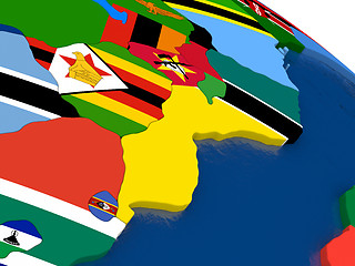 Image showing Mozambique and Zimbabwe on 3D map with flags