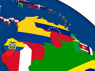 Image showing Colombia and Venezuela on 3D map with flags