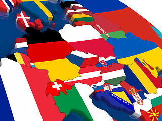 Image showing Central Europe on 3D map with flags