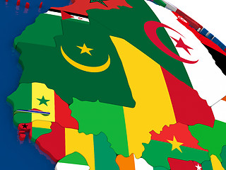 Image showing Mali and Senegal on 3D map with flags