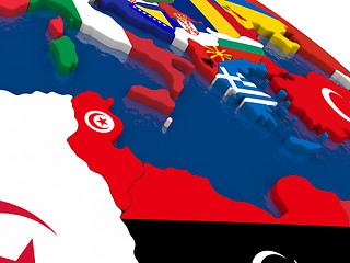 Image showing Tunisia on 3D map with flags