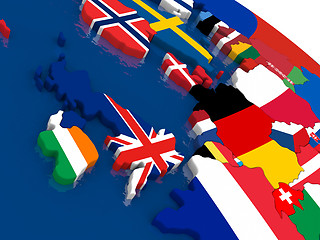 Image showing United Kingdom on 3D map with flags