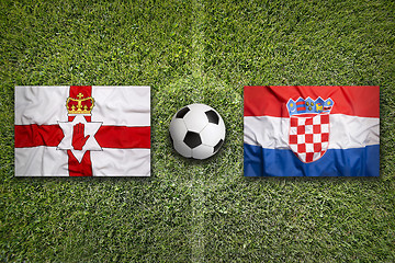 Image showing Northern Ireland vs. Croatia flags on soccer field