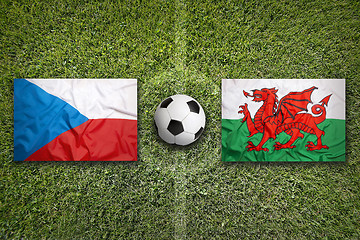 Image showing Czech Republic vs. Wales flags on soccer field