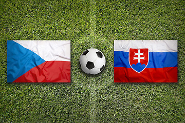 Image showing Czech Republic vs. Slovakia flags on soccer field