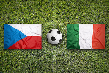 Image showing Czech Republic vs. Italy flags on soccer field