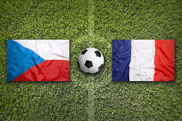 Image showing Czech Republic vs. France flags on soccer field