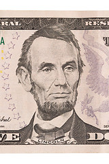 Image showing US five Dollar bill, close up 