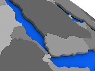 Image showing Yemen, Eritrea and Djibouti on political Earth model