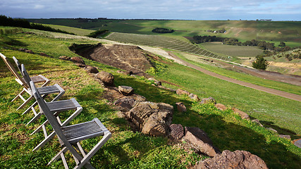 Image showing Australia vineyard with chairs