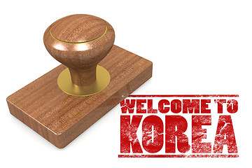 Image showing Red rubber stamp with welcome to Korea