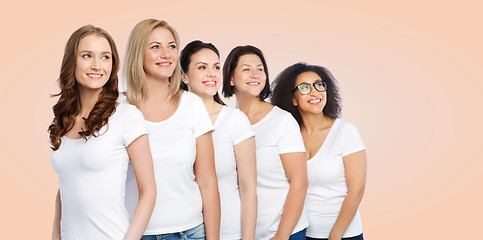 Image showing group of happy different women in white t-shirts