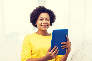 Image showing happy african american woman with tablet pc