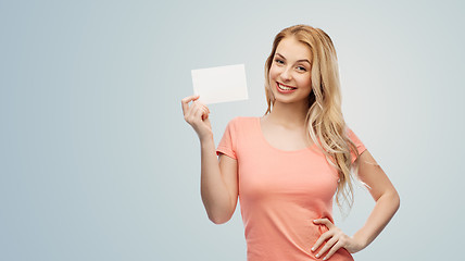 Image showing happy woman or teen girl with blank white paper