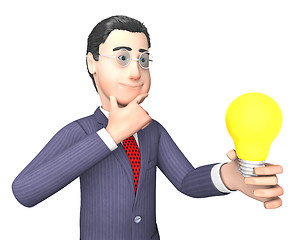 Image showing Businessman Character Shows Power Source And Thoughts 3d Renderi