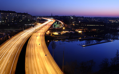 Image showing  cars at night with motion blur. Stockholm City