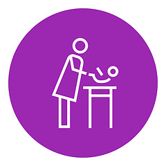 Image showing Mother taking care of baby line icon.