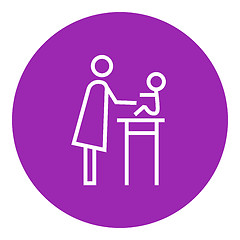 Image showing Woman taking care of baby line icon.