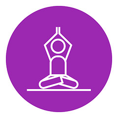 Image showing Man meditating in lotus pose line icon.