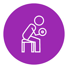 Image showing Man exercising with dumbbells line icon.