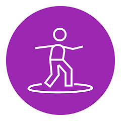 Image showing Male surfer riding on surfboard line icon.