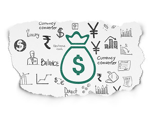 Image showing Banking concept: Money Bag on Torn Paper background
