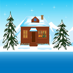 Image showing Beautiful house beside yard in winter