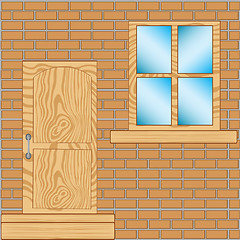 Image showing Door with window in wall